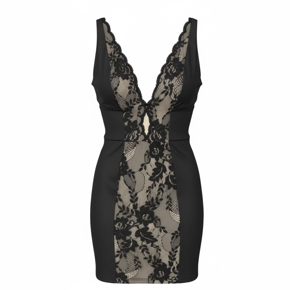 🎀BEBE Brand New w/ Tags🎀Lace Bodycon Dress🎀Deep V-Neck Illusion🎀XS🎀Sexy & Chic!